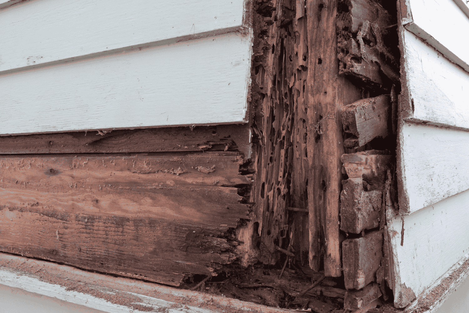 An example of rotting wood showing signs of wet rot.