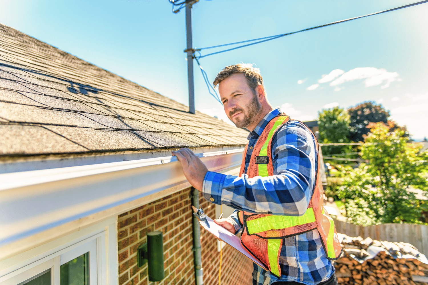 A person inspecting a roof after a hailstorm