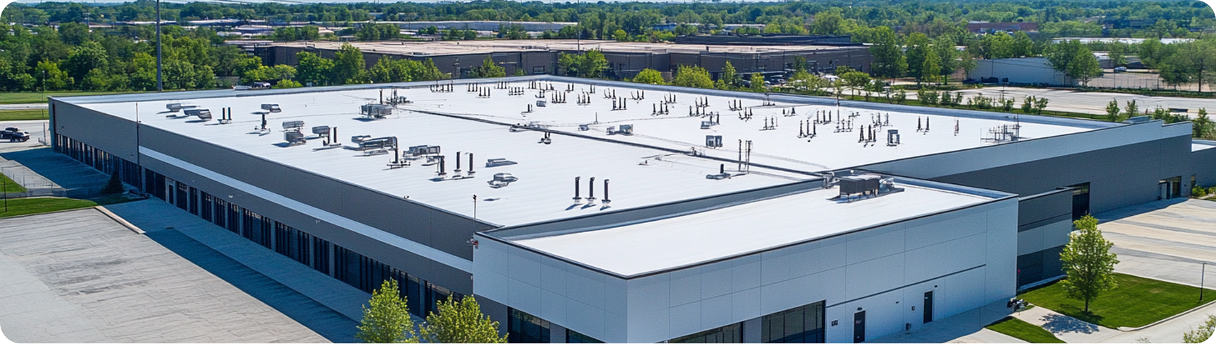 Aerial view of commercial building rooftops in Kansas City